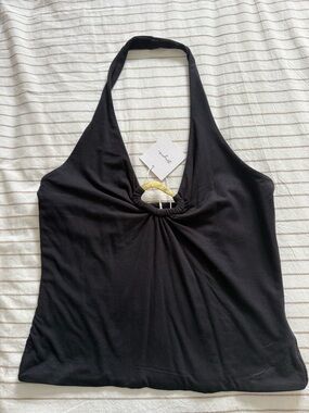 SUPRE Black Halter Camisole with Center Ring